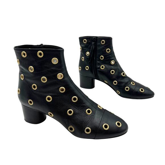 Isabel Marant Danay Eyelet Grommet Black Leather Ankle Boots Booties - Picture 1 of 15